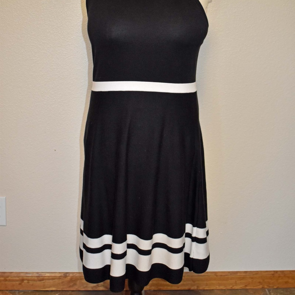 Talbots Petite B&W border dress Size L